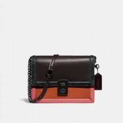 Coach Women Hutton Shoulder Bag In Colorblock With Snakeskin Detail