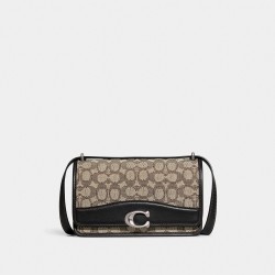 Coach Women Bandit Shoulder Bag in Signature Textile Jacquard Cocoa Black