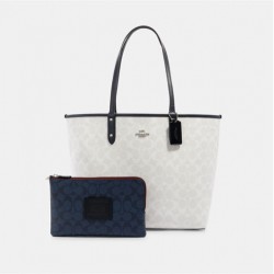 Coach Women Reversible City Tote In Blocked Signature Canvas