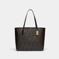 Coach Women City Tote With Coach Monogram Print Black