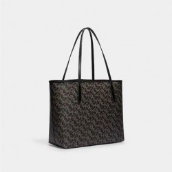 Coach Women City Tote With Coach Monogram Print Black