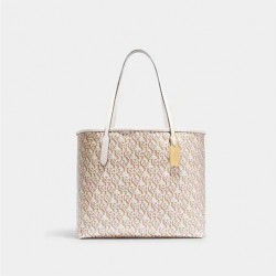 Coach Women City Tote With Coach Monogram Print Chalk