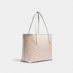 Coach Women City Tote With Coach Monogram Print Chalk