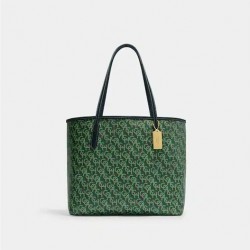 Coach Women City Tote With Coach Monogram Print Green