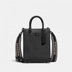 Coach Women Tote 16 with Signature Canvas Detail Black