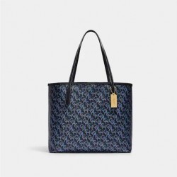 Coach Women City Tote With Coach Monogram Print Navy