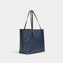 Coach Women City Tote With Coach Monogram Print Navy