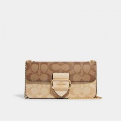 Coach Women Morgan Crossbody In Blocked Signature Canvas Gold Light Khaki Multi