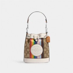 Coach Women Mini Dempsey Bucket Bag in Signature Jacquard with Rainbow Stripe