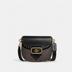 Coach Women Morgan Saddle Bag In Colorblock Signature Canvas With Rivets