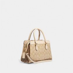 Coach Women Mini Darcie Carryall In Blocked Signature Canvas Gold Light Khaki Multi