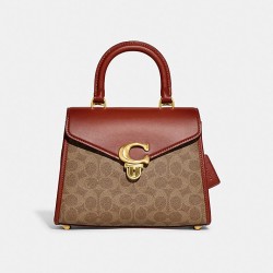 Coach Women Sammy Top Handle in Signature Canvas Brass Tan Rust