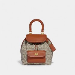 Coach Women Riya Backpack 21 In Signature Textile Jacquard Brass Cocoa Burnished Amb