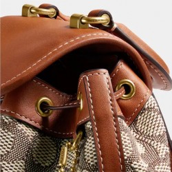 Coach Women Riya Backpack 21 In Signature Textile Jacquard Brass Cocoa Burnished Amb