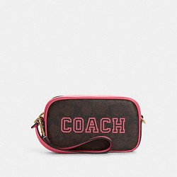 Coach Women Jamie Wristlet in Signature Canvas with Varsity Motif Pink
