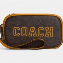 Coach Women Jamie Wristlet in Signature Canvas with Varsity Motif Yellow