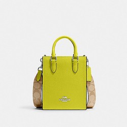 Coach Women North South Mini Tote with Signature Canvas Lime