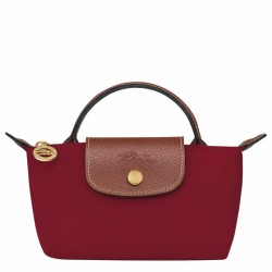 Longchamp Women Le Pliage Original Canvas Pouch with Handle Red