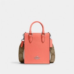 Coach Women North South Mini Tote with Signature Canvas Tangerine