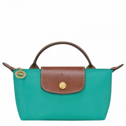 Longchamp Women Le Pliage Original Canvas Pouch with Handle Turquoise