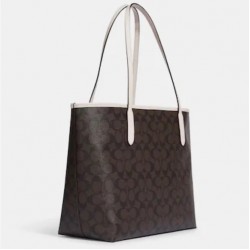 Coach Women City Tote in Signature Canvas with Varsity Motif Chalk