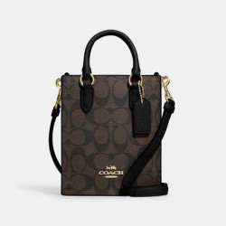 Coach Women North South Mini Tote in Signature Canvas Brown Black