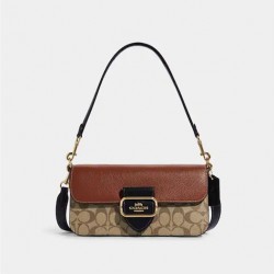 Coach Women Morgan Shoulder Bag In Colorblock Signature Canvas Gold Khaki Multi