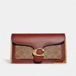 Coach Women Tabby Chain Clutch In Signature Canvas Brass Tan Rust