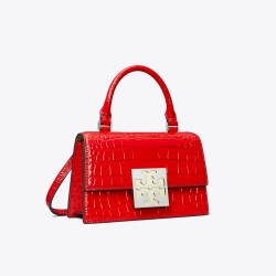 Tory Burch Women Bon Bon Croc Embossed Mini Top Handle Bag