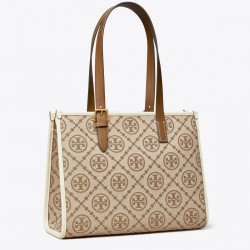 Tory Burch Women Small T Monogram Tote Hazelnut