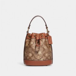 Coach Women Dempsey Drawstring Bucket Bag 15 in Signature Canvas with Snowflake Print