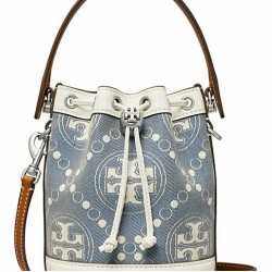 Tory Burch Women Mini T Monogram Denim Bucket Bag