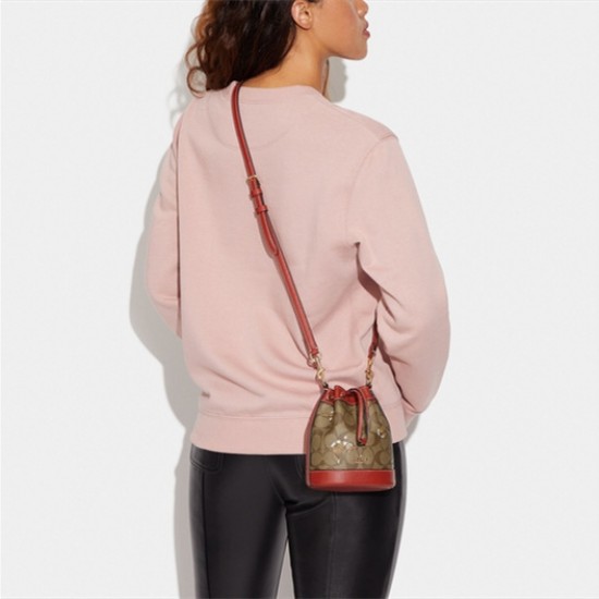 Coach Women Mini Dempsey Bucket Bag in Signature Canvas with Dancing Kitten Print