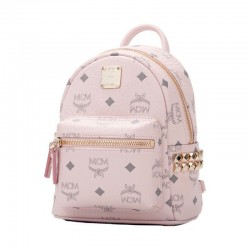 MCM Stark Visetos Series Soft Pink Printed Logo Backpack