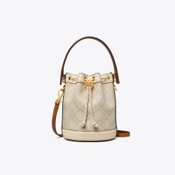 Tory Burch Women Mini T Monogram Bucket Bag Natural